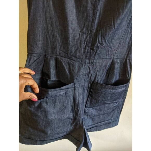 Theory Hadrine D Denim Romper Women’s Size 4 Dark Blue Sleeveless One Piece - Picture 5 of 12
